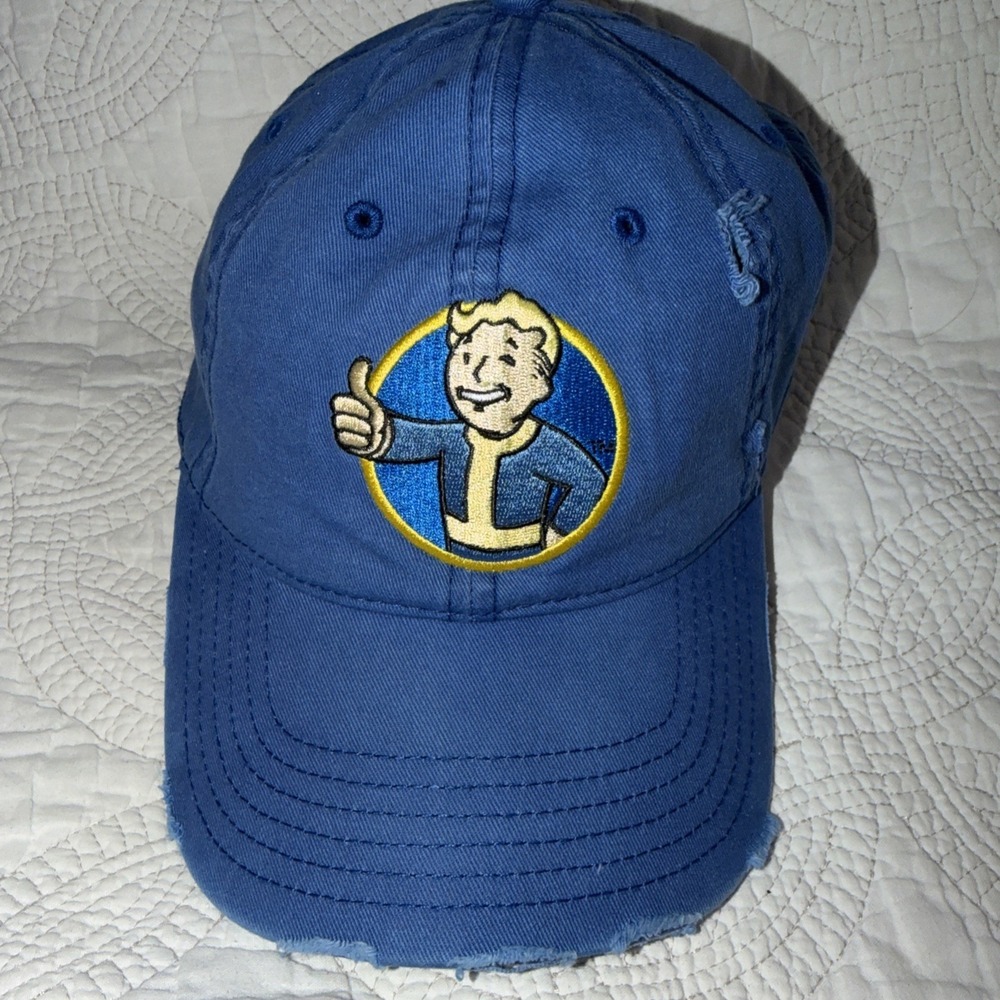 Fallout 4 Vault Boy Hat Men's One Size Distressed Blue Adjustable Strap